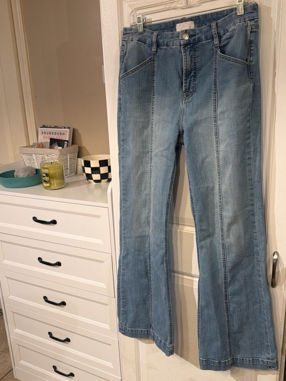 Women's Light Blue Flare Jeans with Front Seam Detail